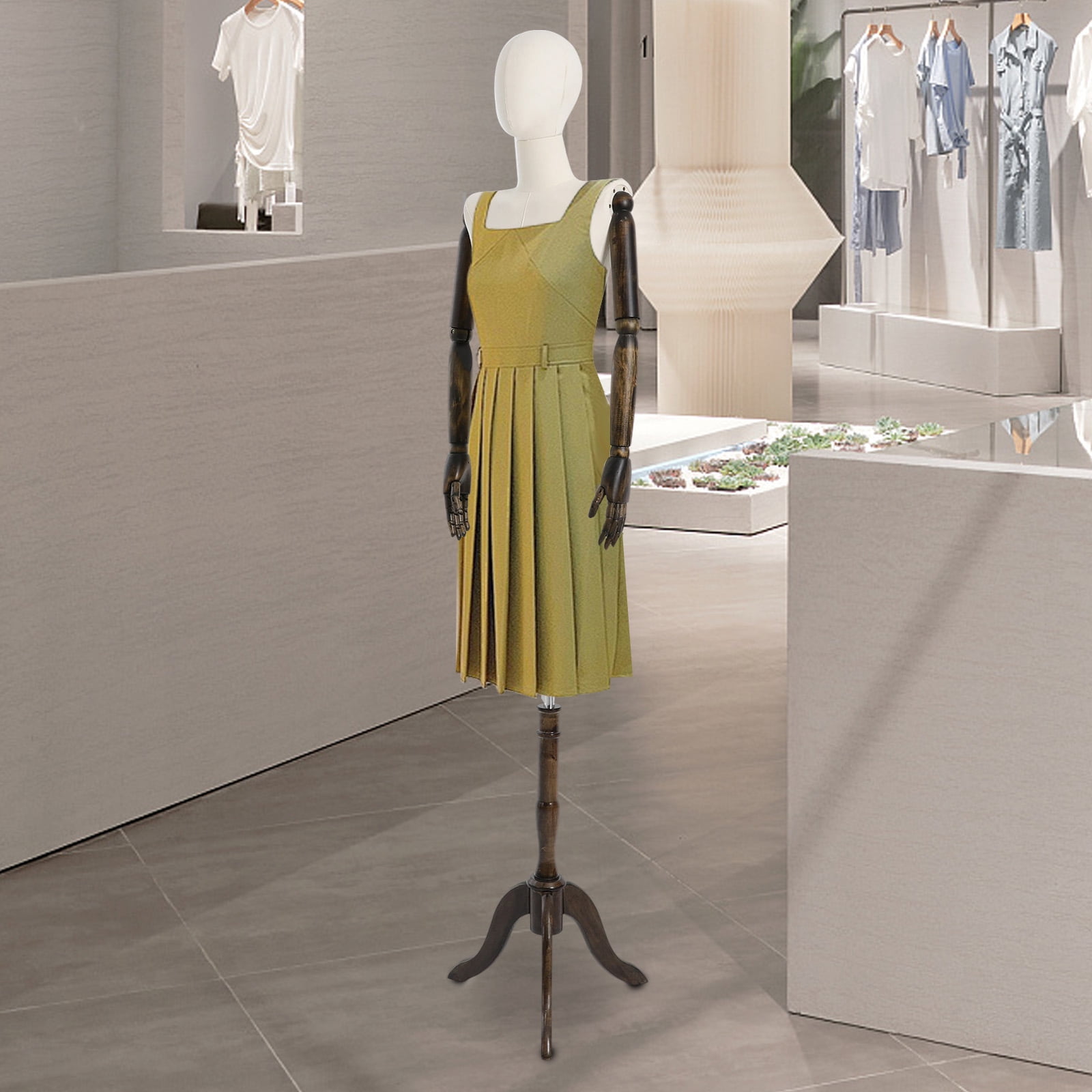 1 PCS Female Mannequin, Clothing Display Model Body Stand with Head, Female Mannequin with Triangular Base(Beige, Dark Brown), Adjustable Height: About 155-200cm/61.02-78.74in