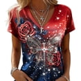 thumbnail image 2 of Mujeres Manga Corta Tops de Moda Casual Cómoda Impresión de Manga Corta con Cuello en V Blusa Camiseta Superior Suave Y Transpirable Tela para la Usabilidad de Múltiples Ocasiones, 2 of 5