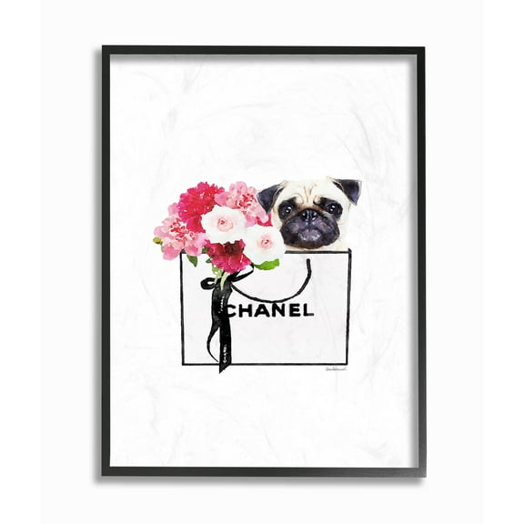 Stupell Industries Fashion Designer Pet Dog And Flower Purse Watercolor Framed Wall Art by Amanda Greenwood