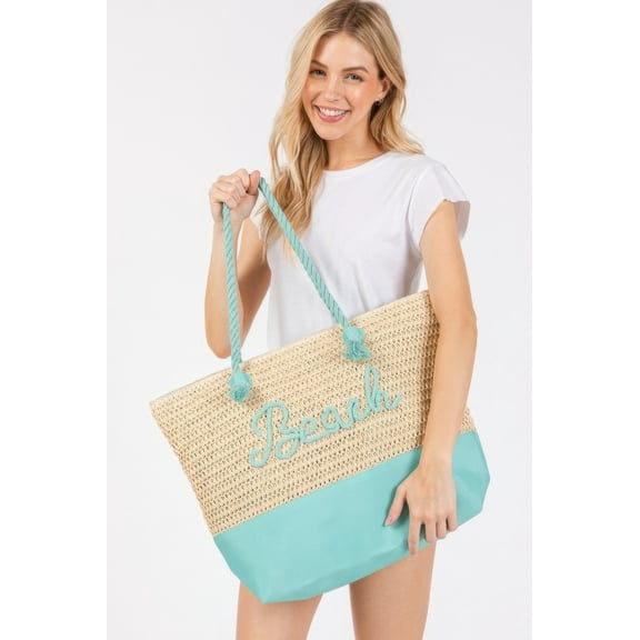 Color Sewn Rope Beach Letter And Strap Crochet Fabric Tote