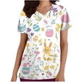 thumbnail image 2 of Zedker Easter T-Shirt - Women Fashion Casual Loose Easter Printed Pocket Short Sleeve V-Neck Nursing Uniform Top White L, 2 of 5