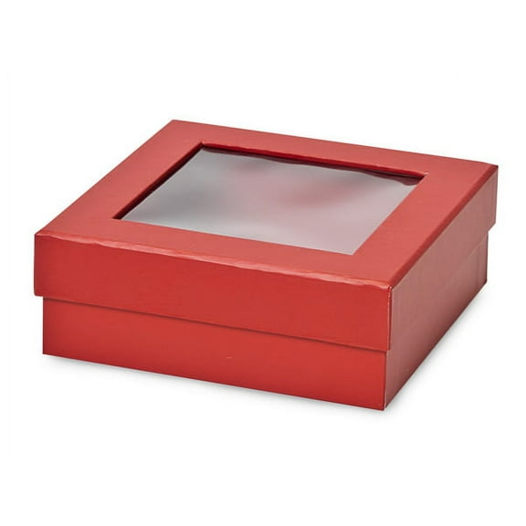 Pack Of 24, Red Medium Gourmet Rigid Window Box 5-7/8X5-7/8X2-1/8" As Perfect Christmas & Valentine Candy Box
