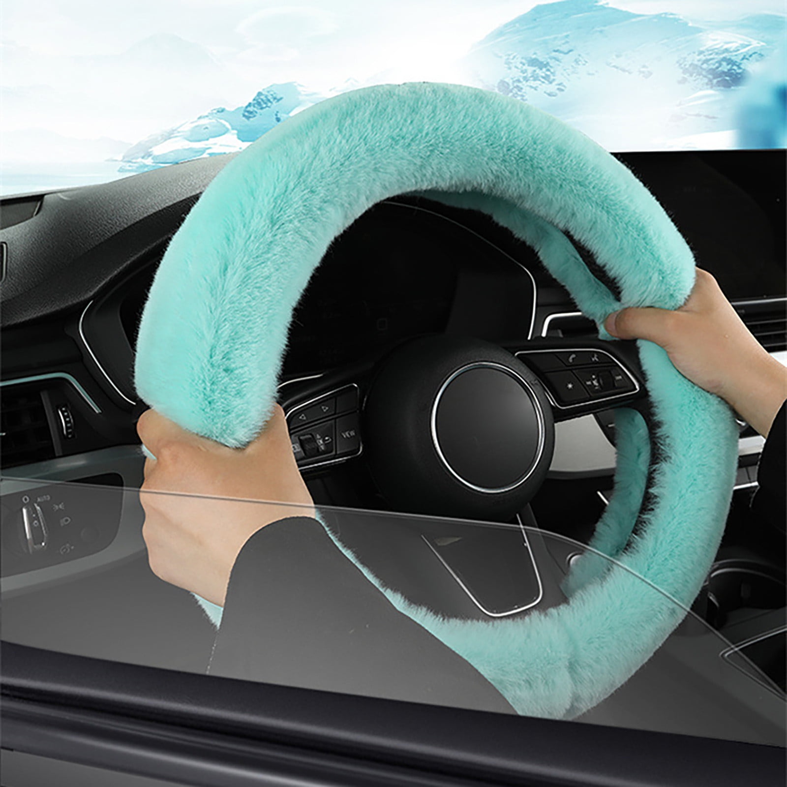 Dropship Grey Winter Plush Steering Wheel Cover Warm Car Wheel