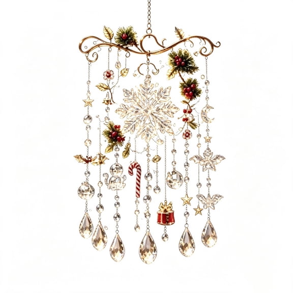 QISIWOLE Christmas 2D Snowflake Wind Chime Window Hanging Ornament, 14in Flat Sparkling Acrylic Christmas Decoration for Festive Holiday Home Tree Indoor Outdoor Decor