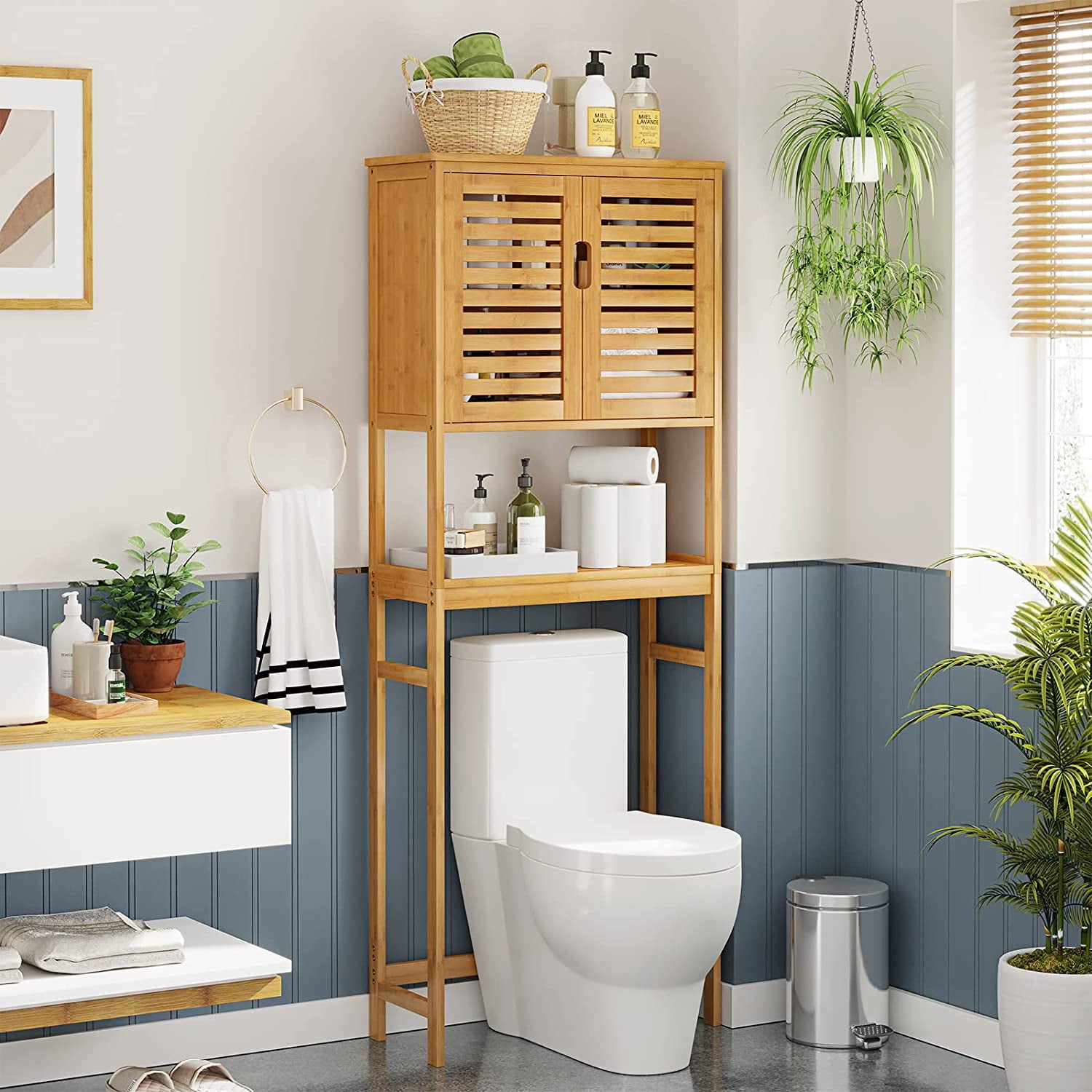 Bamboo Over The Toilet Storage Cabinet Bathroom Spacesaver w/ Adjustable  Shelf 6473514464790