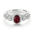 thumbnail image 2 of Gem Stone King 925 Sterling Silver Red Rhodolite Garnet and White Moissanite Engagement Ring for Women | 1.08 Cttw | Oval 7X5MM | Gemstone January Birthstone | Size 6, 2 of 3
