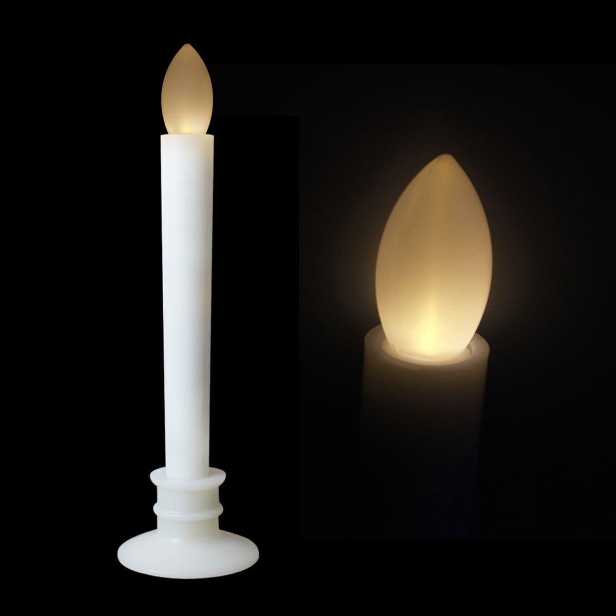 10Pcs LED Flameless Windows Candles Lights Flickering with Remote Timer & Removable Tapers Pillar White Bases for Christmas Party Decorations