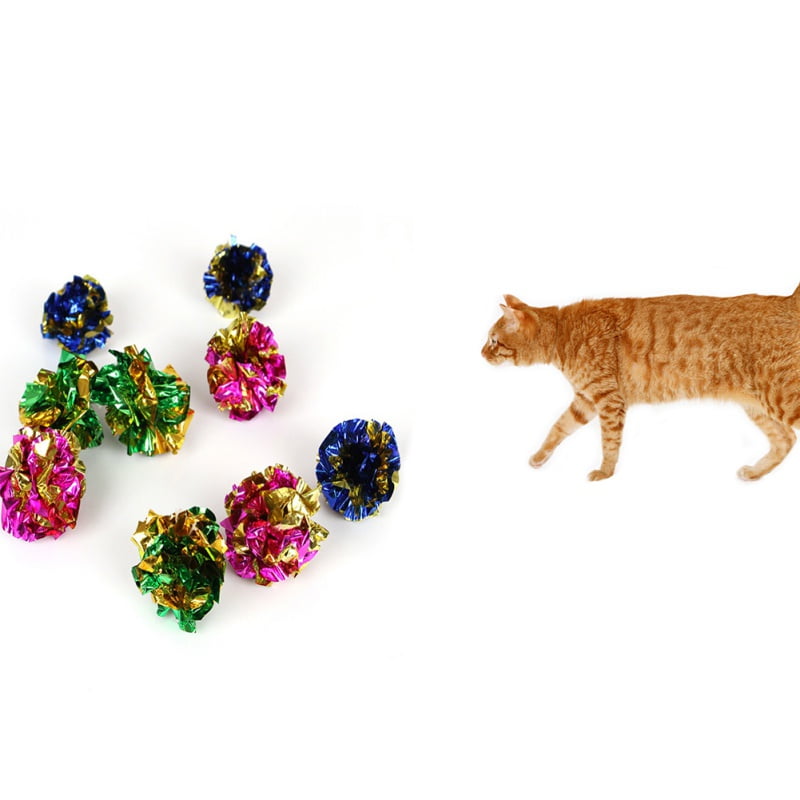 12pcs Colorful Crinkle Foil Balls Cat Kitten Sound Paper Toy Cat Toy Mylar Balls