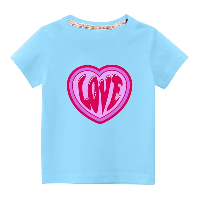 Penkiiy Mode Mignon pour Tout-Petits Garçons Filles Col Rond Imprimé Manches Courtes 9-10 Ans Bleu