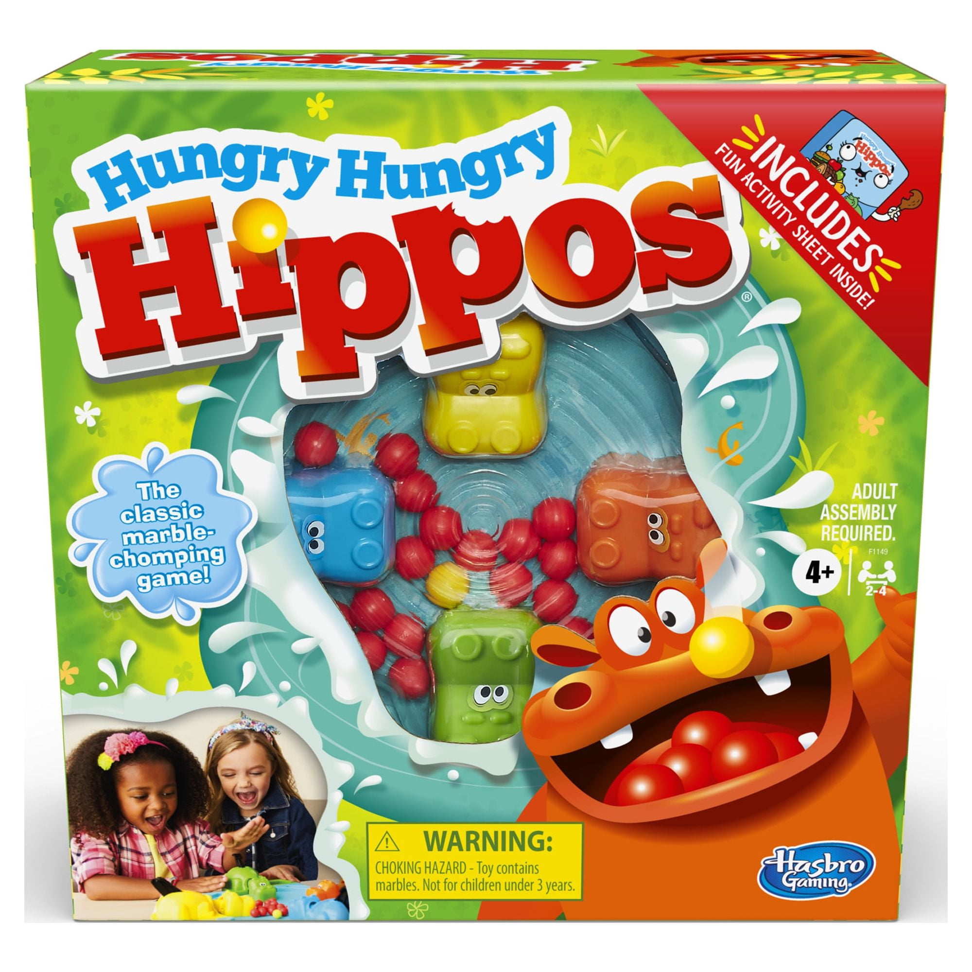 Hungry Hungry Hippos Board Game for Kids and Family Ages 4 and Up, 2-4 Players