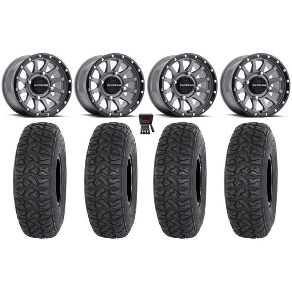 Raceline Trophy 14" Wheels Grey 28" Chicane LT Tires Can-Am Commander Maverick Renegade Outlander Defender