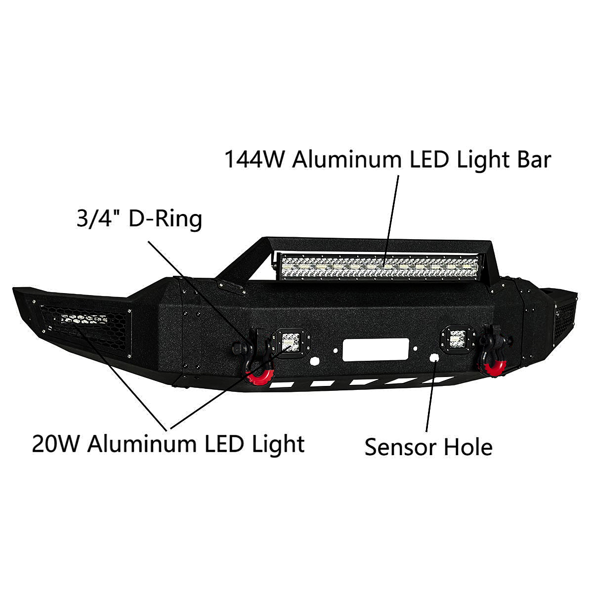 Vijay Compatible with 2020-2021-2022-2023 Chevy Silverado 2500/3500 Front Bumper Textured Black Steel with Light and D-ring