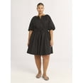 thumbnail image 2 of Scoop Women's and Women's Plus Belted Cotton Poplin Mini Dress with Puff Sleeves, Sizes XS-4X, 2 of 5