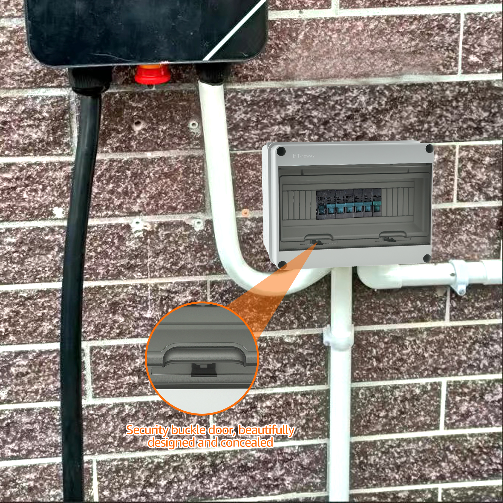 Distribution Box IP65 Waterproof Surface Mounted Circuit Breaker Box with Brass Clamps Transparent Cover for Outdoor Charging Station