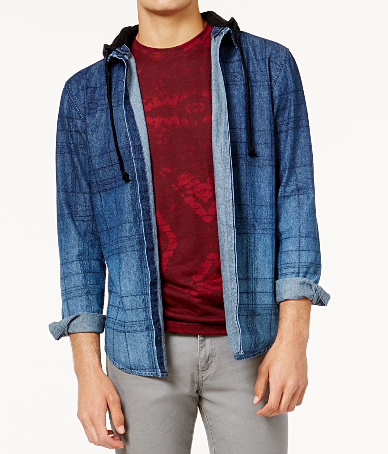 American Rag Mens Plaid Hoodie Sweatshirt