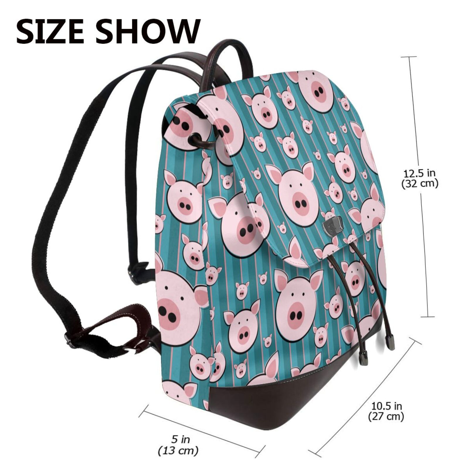 Black Pig Face Round Backpack for Women - Playful Casual Backpack KLL Cute Pig Face Print Laptop Backpack,Lightweight Backpack  main image 3