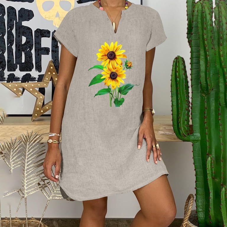 knee length dresses for ladies The Sunflower Linen Dress – Bright & Breezy Summer Style – Lino Clothing main image 0
