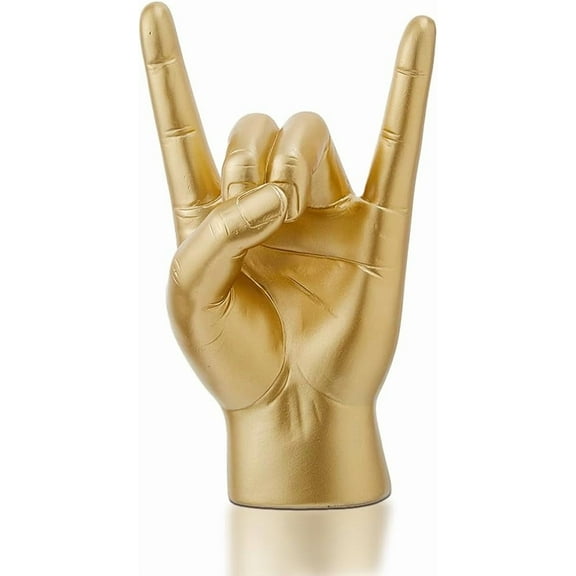 Gold Hand Sculpture I Love You Hand Statue Rock and Roll Desk Decor Hands Sign Sculpture Resin Shelf Decoration Ring Display Stand for Home Decor Living Room Office Desk