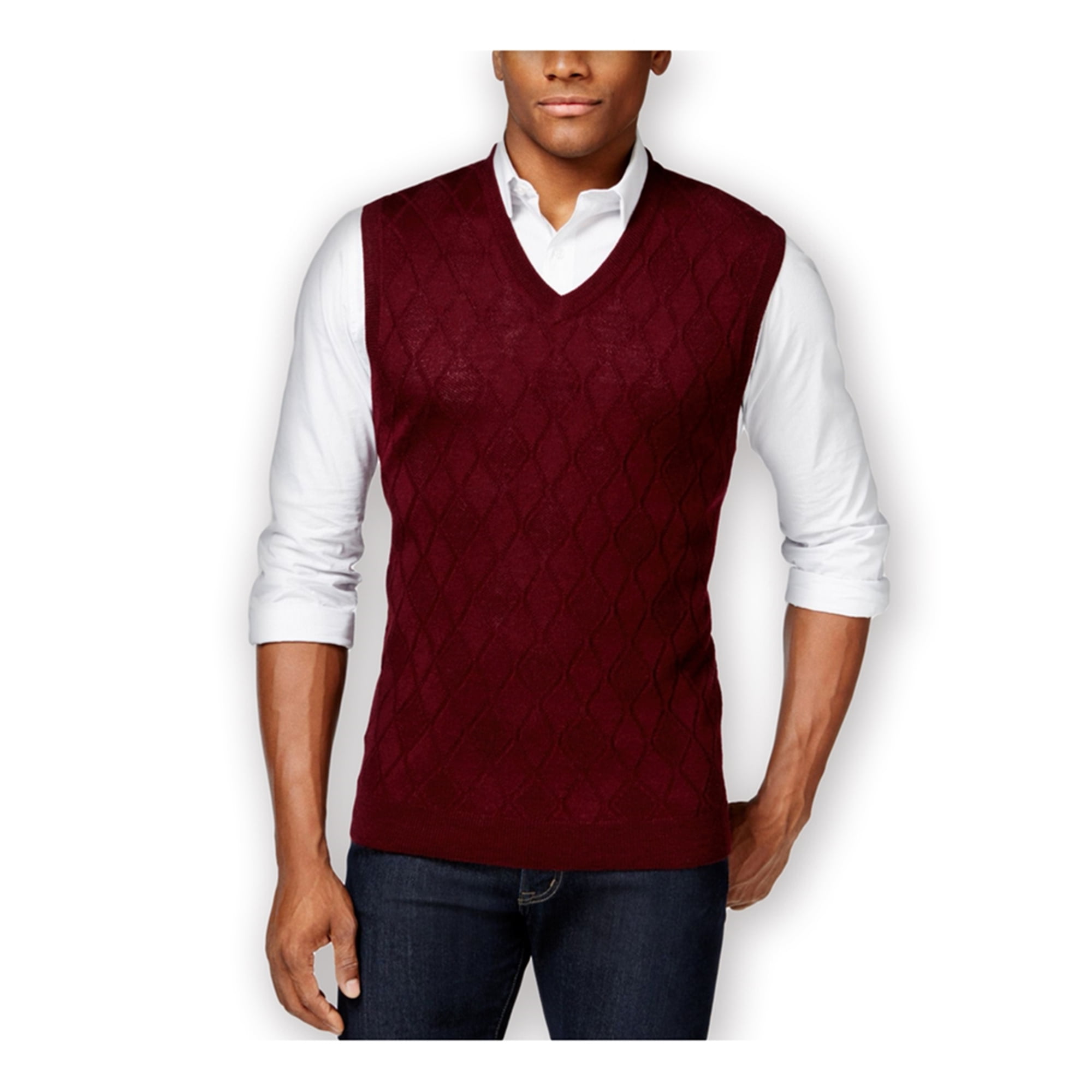 Club Room Mens Merino Textured Argyle Sweater Vest, Red, LT - Walmart.com