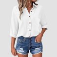 thumbnail image 2 of TTUHYWXI Womens Oversized Button Down Blouse Top Collared Long Sleeve Gauze Shirts (White, S), 2 of 9