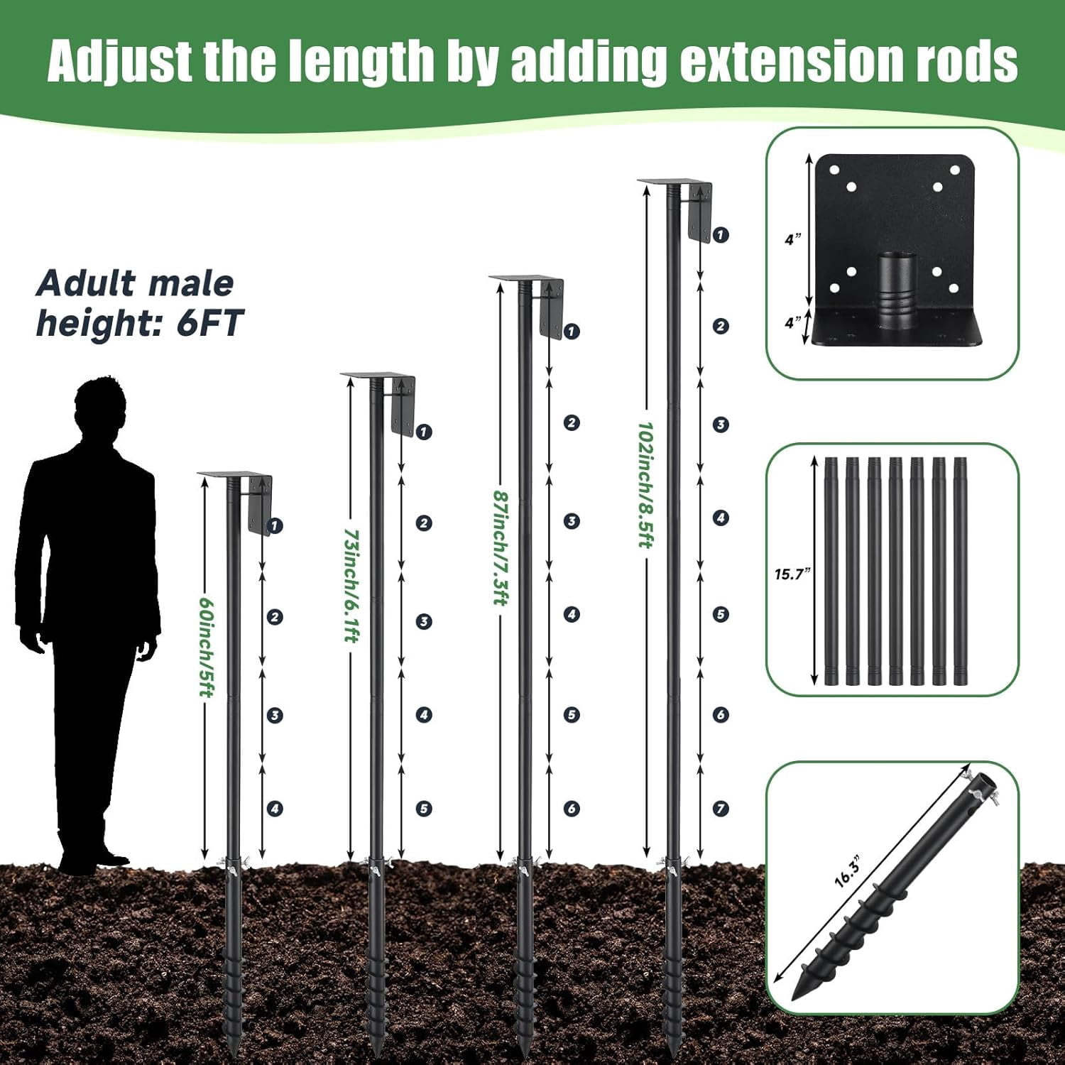 AEASKIEY Bird Feeder Pole, 60" Adjustable Heavy Duty Bird House Pole for Outdoor, Bluebird House, Weather Station.