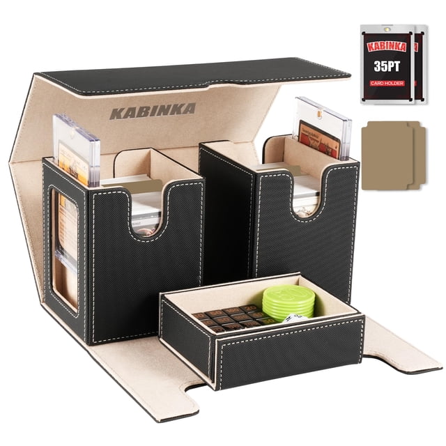 Caja de almacenamiento de tarjetas coleccionables Kabinka para MTG con 2 soportes, color negro