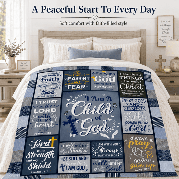 Christian Gifts for Women Men, 30"X40" I Am a Child of God Blanket, Soft Flannel Throw Blanket with Bible Verses, Inspirational Religious Birthday Gifts, Catholic Baptismal Gifts for Boys