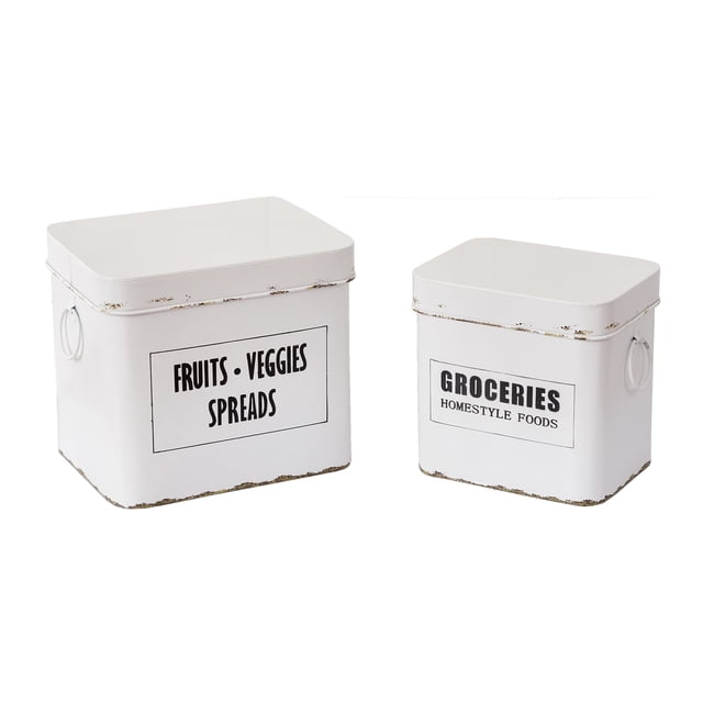 Set of 2 Weathered Finish Farmhouse Design Metal Kitchen Canisters