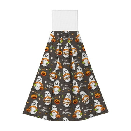 

Adobk Gnome And Pumpkin Print Coral Velvet Hand Wipes Fashion Hanging Kitchen Towel for Bathroom Washcloth Absorbent Tie Towel