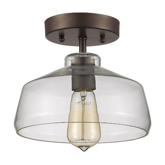 CHLOE Dickens Industrial 1 Light Bronze Semi-flush Ceiling Fixture 9" Shade