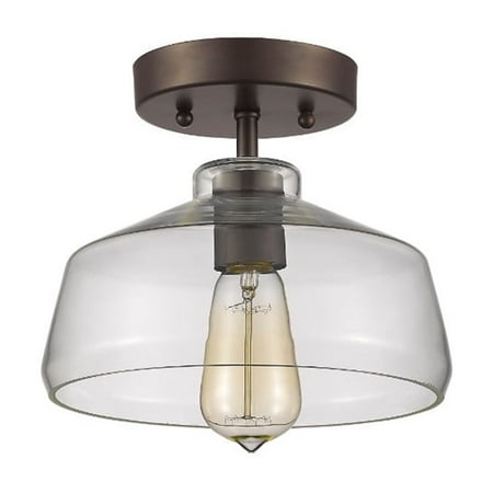 CHLOE Dickens Industrial 1 Light Bronze Semi-flush Ceiling Fixture 9" Shade