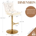 thumbnail image 2 of Adjustable Velvet Bar Stools with Back, Fashionable Swivel Counter Height Bar Chairs with Thick Cushion, Crystal Button Tufting and Gold Nailhead Trim for Kitchen, Dining, Pub, or Café (White), 2 of 7