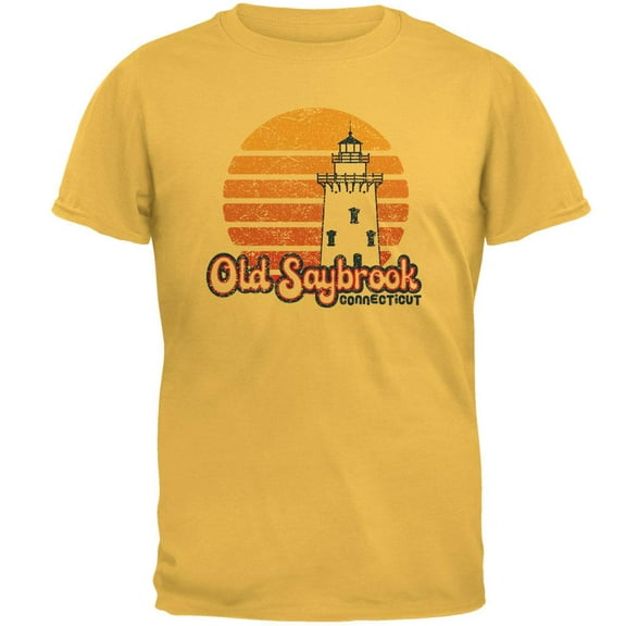 Retro 70's Sunset Old Saybrook Lighthouse Mens T Shirt Honey X-LG
