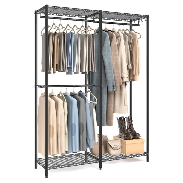 SONGMICS Perchero para Ropa, Armario Independiente, Perchero para Ropa de Metal, Perchero Resistente con Estantes Ajustables, Varillas para Colgar, Divisible, 15.8 x 47.2 x 70.9 Pulgadas, Negro Tinta