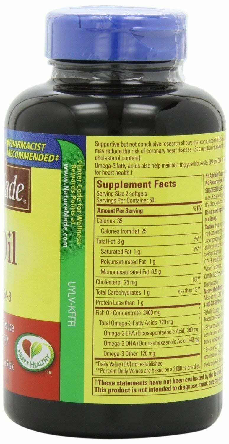 Nature Made Heart Health Fish Oil 1200mg Omega-3 Fatty Acid, 100ct, 2-Pack