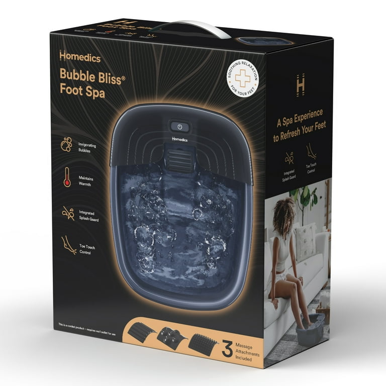 Homedics Bubble Bliss Deluxe Foot-Spa with Heat, Massaging Bubbles,  Acupressure Attachments, Bubbling Foot Spa Bath, Black - Walmart.com