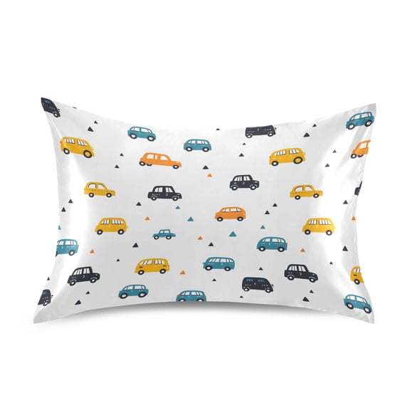 Haosy Satin Pillowcase for Hair and Skin Standard Cooling Silk Pillow Case with Envelope Closure Cute Cars and Triangles 20"x26"