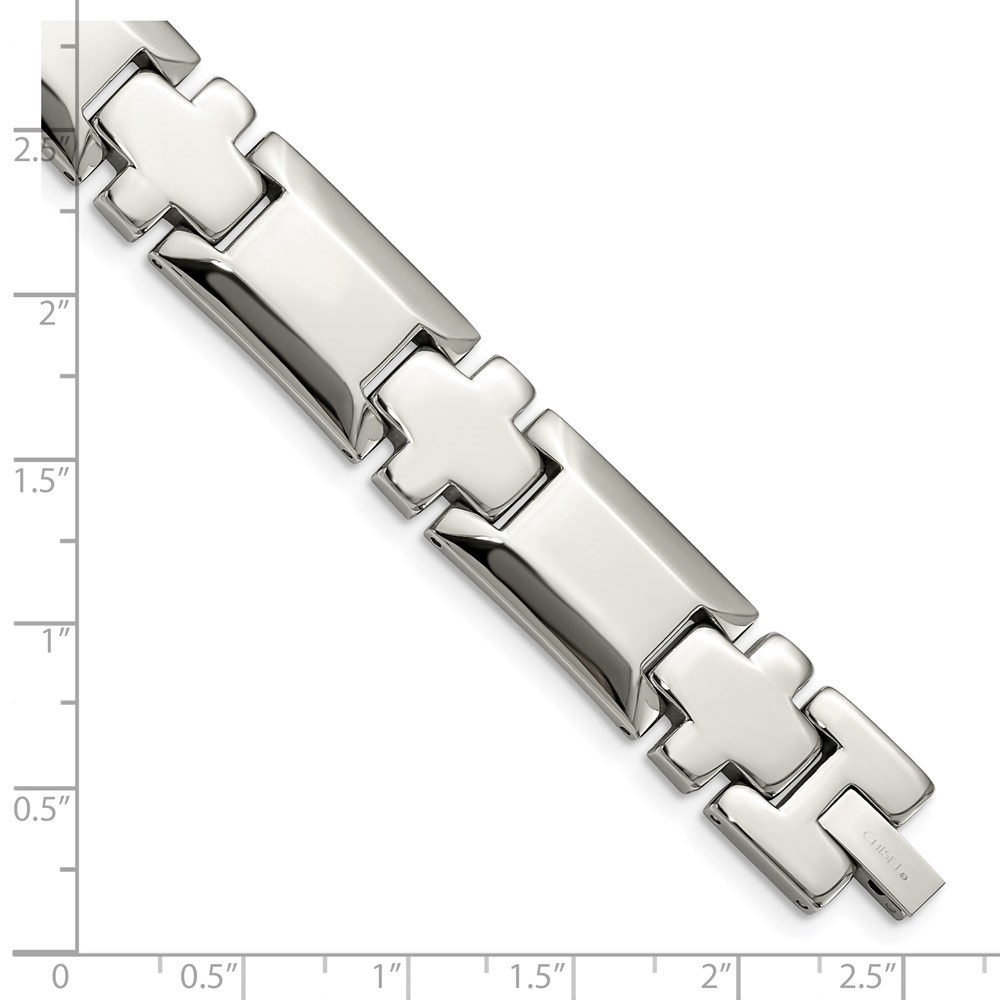 Diamond2Deal Stainless Steel Polished Cross Link Bracelet for Men 8.5"