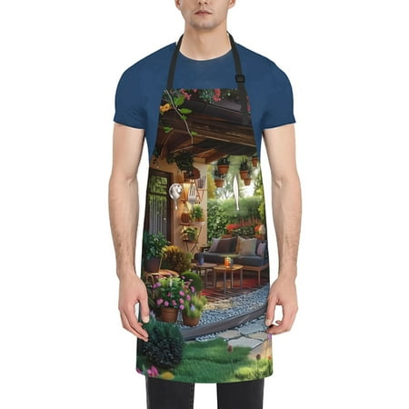 

Lukts Charming Garden Patio Pattern Kitchen Cooking Aprons Adjustable Bib Soft Chef Apron with 2 Pockets for Men Women