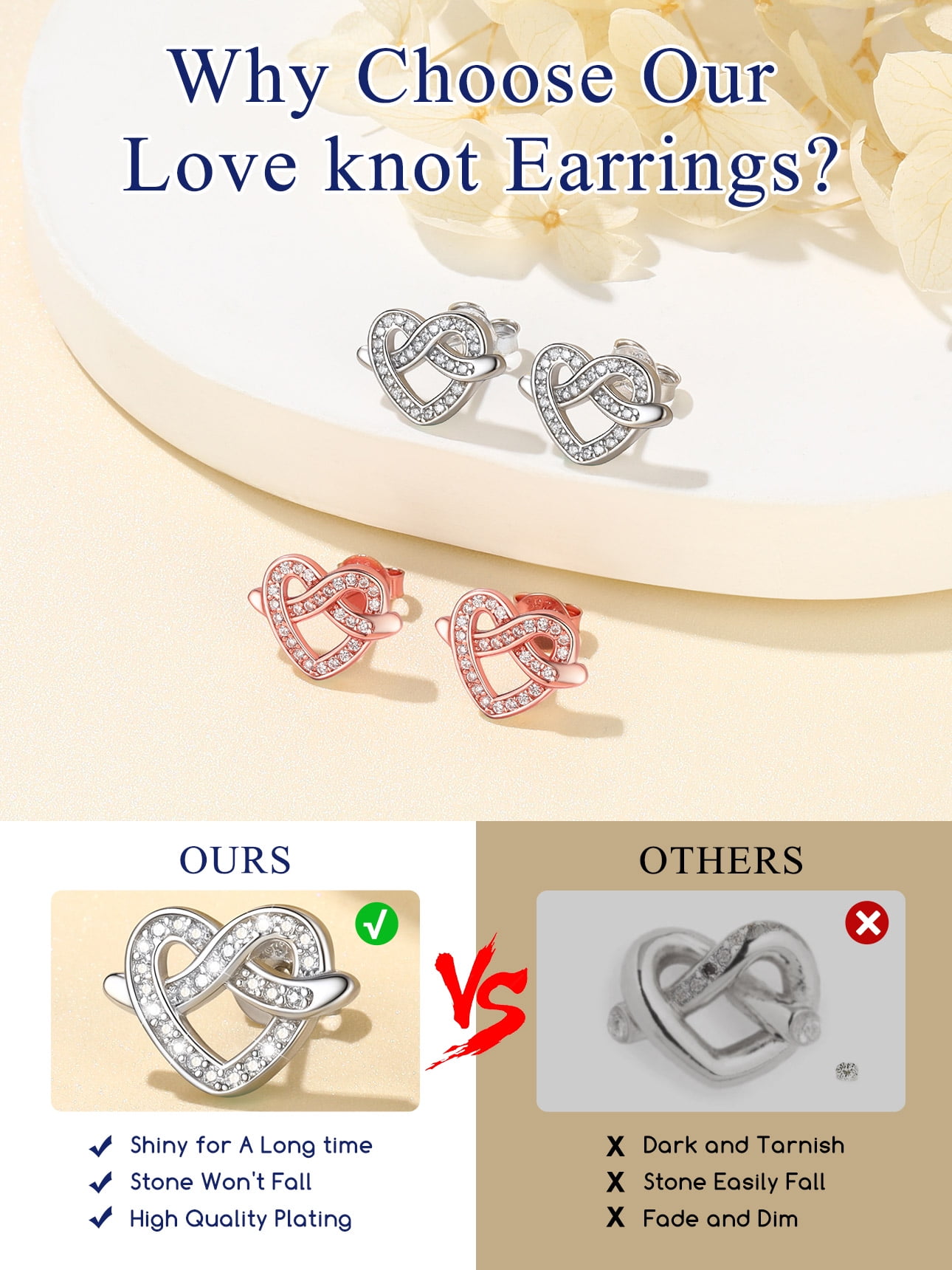 Suplight 925 Sterling Silver Cubic Zirconia Infinite Heart Earrings Love Gifts for Women