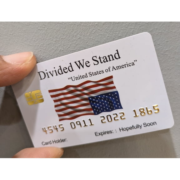 Aromabug: Funny Fake Bankcard: Divided We Stand Card, Fade Resistant, 4 Pack