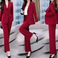 thumbnail image 6 of Quixlent 2 Pcs/Set Women Coat Pants Suit Formal Business Style Lapel Button Closure Cardigan Long Sleeve Straight Wide Leg Plus Size Commute Jacket Trousers Set, 6 of 7