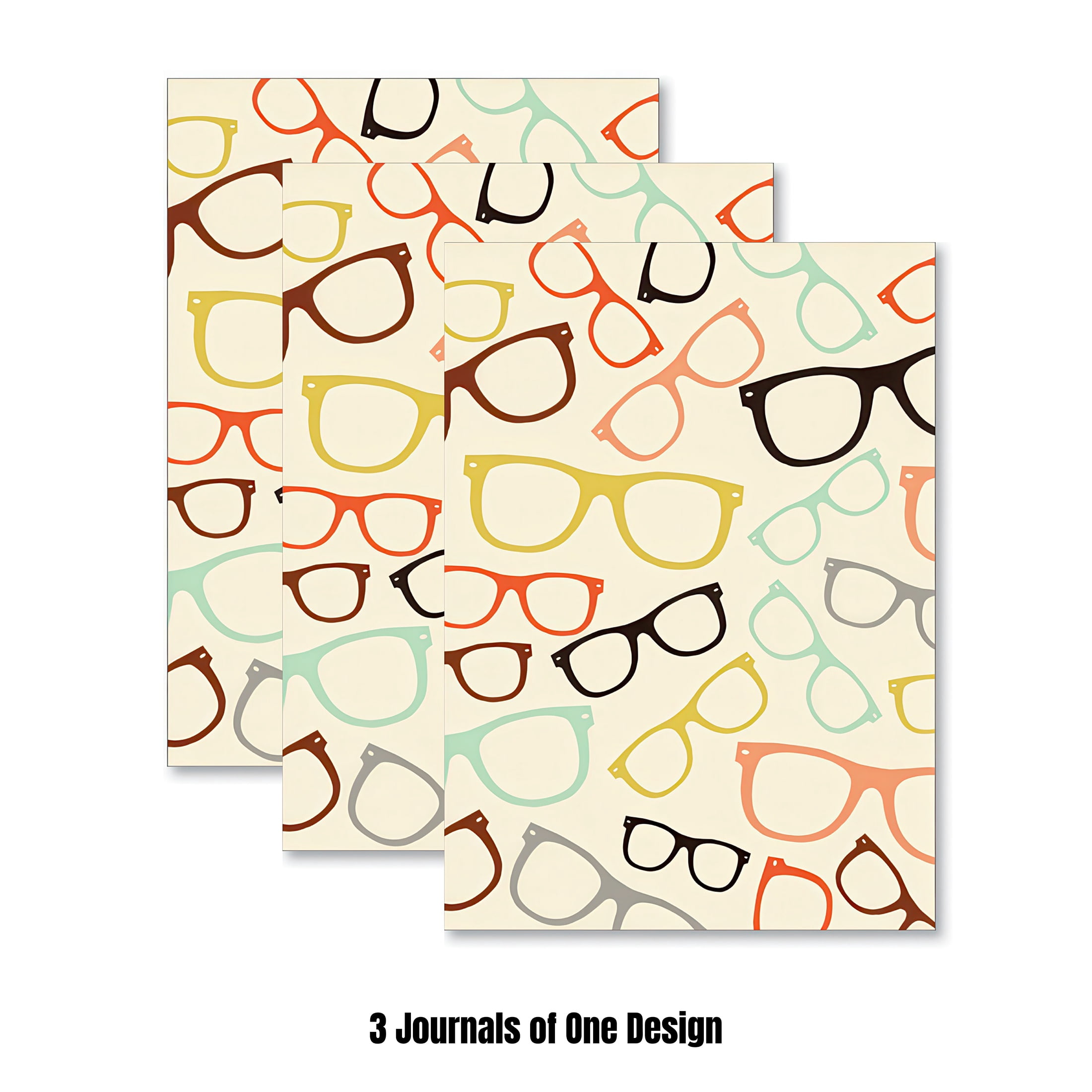 Viabella Standard Journals, Eyeglasses Design, Multi Color, 100 Pages, 3 Count, 3 Pack