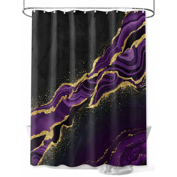 Shower Curtain Purple Abstract Marble Bathroom Curtains with Hooks, Waterproof Fabric Black Malachite Gold Veins Bath Shower Curtains Set for Bathroom Bathtubs Decor 36x72 Inch