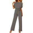 thumbnail image 2 of Pantalon à Jambes Larges Femme Été Manches Courtes Combinaison Col Rond Taille Haute Combinaison à Jambes Larges avec Ceinture Femme, 2 of 4