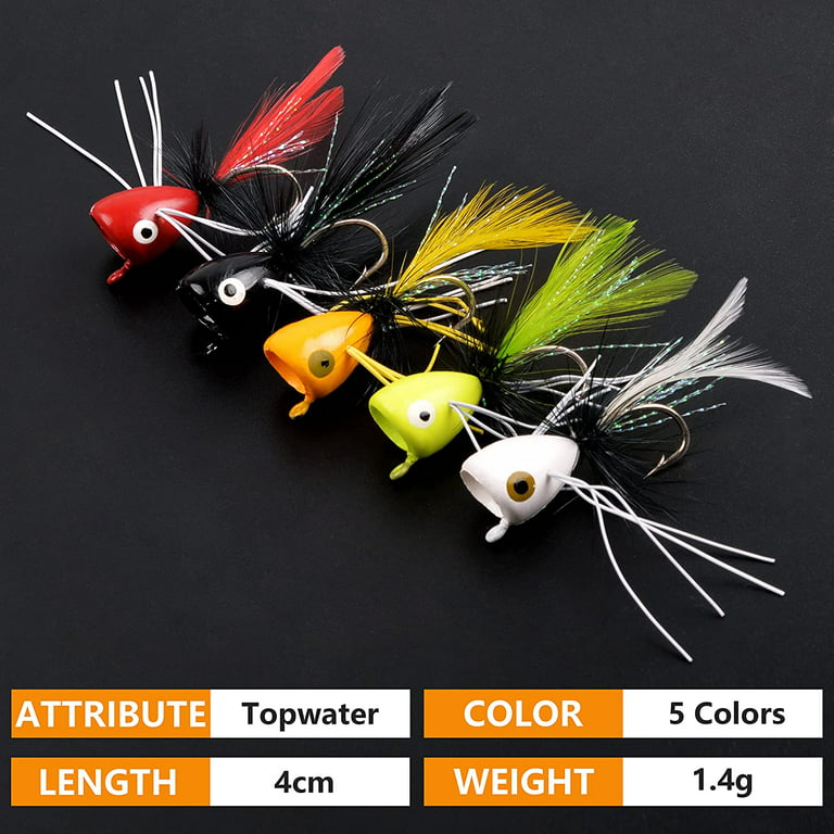 5PCS Topwater Fly Fishing Popper Floating Dry Flies Bugs Insect Lure Mayfly  Hook for Bass Trout Sunfish Salmon Artificial Bait