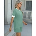 thumbnail image 4 of Oversized 2 Piece Set for Womens Summer Color Block Short Sleeve Tops Matching Shorts Lounge Sets, 4 of 8