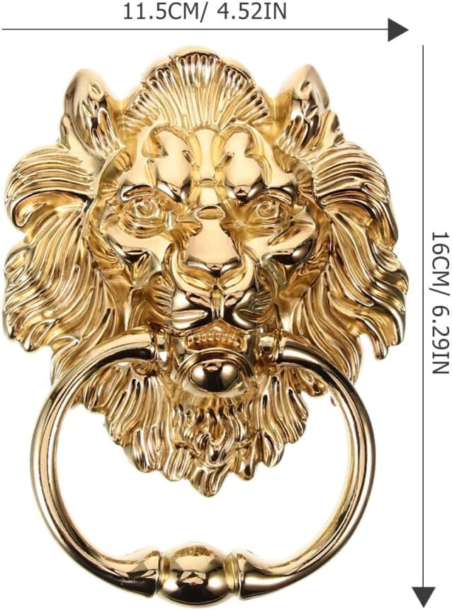 ABCISI Door Handle,  Vintage Brass Lion Front Door Knockers, Antique Decoration Cabinet Cupboard Ring Knob, Brass Door Pull Gold Decor Lion Head Handle, Zinc Alloy