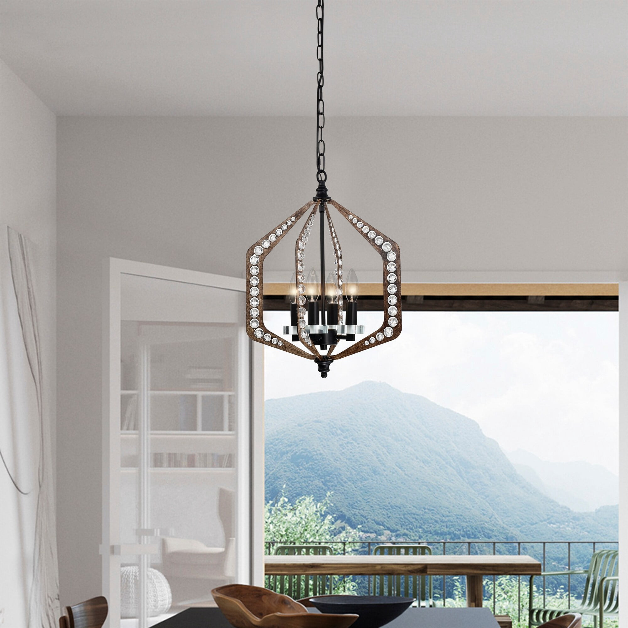 Germana 14 in. 4-Light Indoor Faux Wood Grain Finish Chandelier with Light Kit