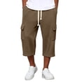 thumbnail image 3 of Nestiefly Long Cargo Shorts for Men Below Knee Waffle Drawstring Capris Pants Elastic Waist Lightweight Summer Resort Wear Brown L, 3 of 8